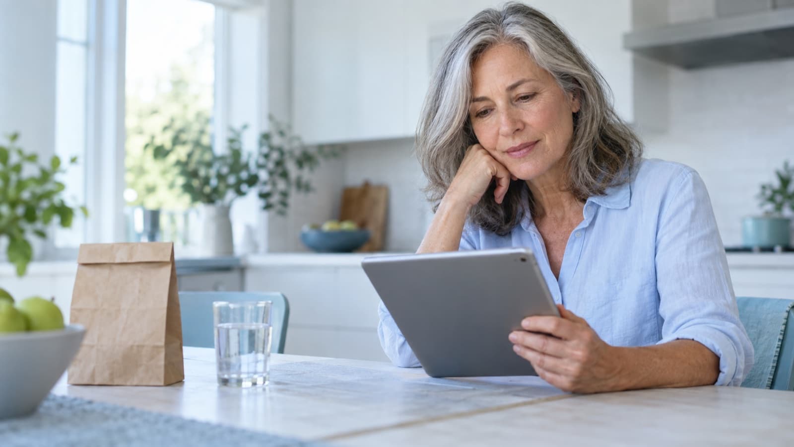 An adult reading health information at home